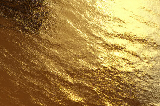 Crumpled metallic gold foil creating luxurious textured surface, reflecting light dramatically and embodying sophisticated, elegant visual depth