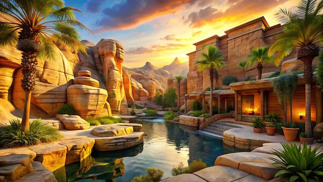 Desert Canyon Bio Retreat With Engineered Sandstone Structures In Futuristic Design   - Powered by Adobe