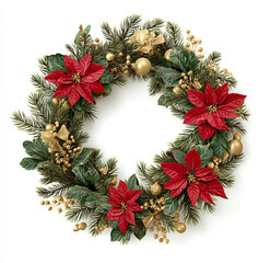 Christmas poinsettia wreath isolated on white background