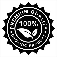 Premium quality organic product label with leaf design in black and white style Vector 