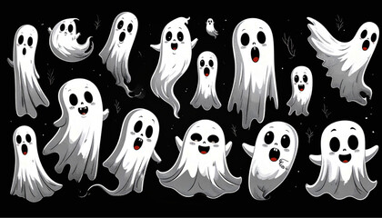Obraz premium Adorable Cartoon Ghosts with Various Expressions and Poses for Halloween.
