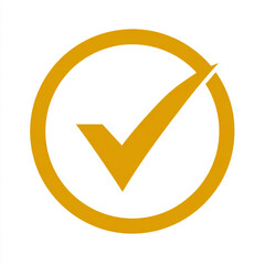 Golden check mark inside a circle, isolated on white background