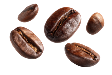 Roasted Coffee Beans Levitating Against Black Background