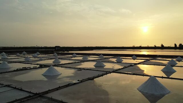 Sunset Reflections over Salt Fields in Taiwan