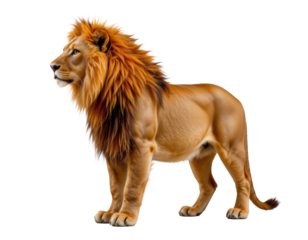 Majestic Lion with Fluffy Mane Standing Proudly Against Transparent background