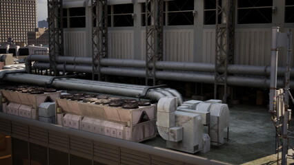 Pipes on Building Rooftop in American City