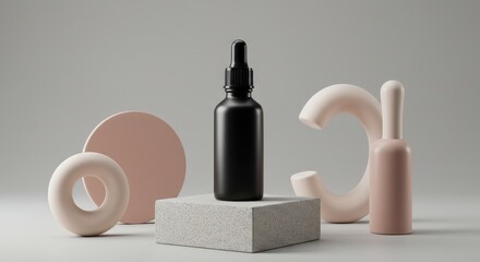 Black Dropper Bottle with Abstract Geometric Shapes