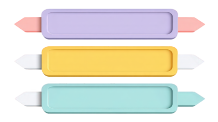 Three Pastel Colored Rectangular Shapes with Pointed Ends