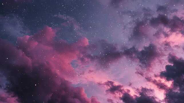 close up of twilight sky with pink clouds and stars. - Powered by Adobe