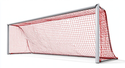 Red soccer goal net isolated on white background