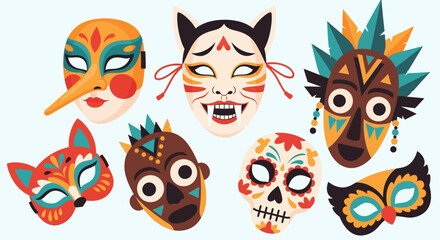 Fototapeta premium Collection of Colorful and Intricate Carnival Masks for Festive Celebrations.