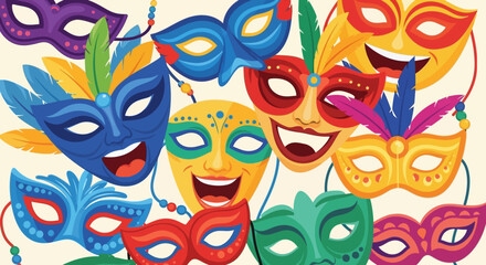 Naklejka premium Colorful Carnival Masks - A Celebration of Festivity and Joyful Expression.