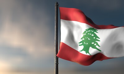 Lebanese Flag Fluttering Proudly: The flag of Lebanon waves gracefully against a dramatic skyscape, symbolizing national pride and cultural heritage.