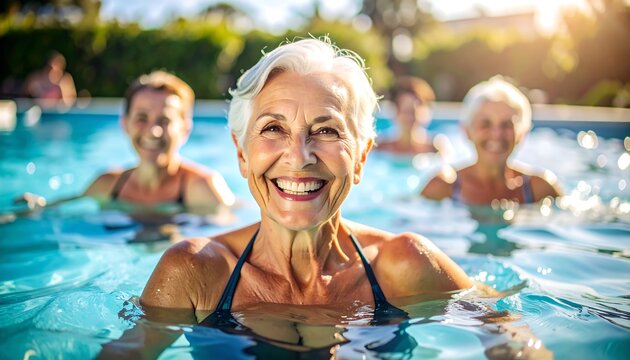 Seniors enjoying water exercise - Powered by Adobe