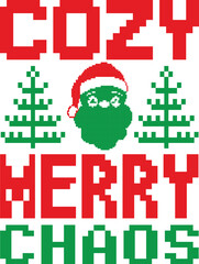 cozy merry chaos - christmas sweater t shirt Design, Unique Christmas sweater style artwork for custom t-shirts