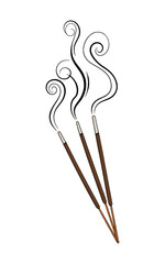 Incense Sticks Vector Illustration, Burning Agarbatti with Smoke for Meditation, Puja and Aromatherapy Design.