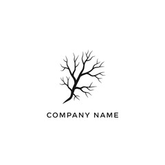 Obraz premium Silhouette of a Bare Tree Branch, Minimalist Logo Design, Nature Inspired Symbol.
