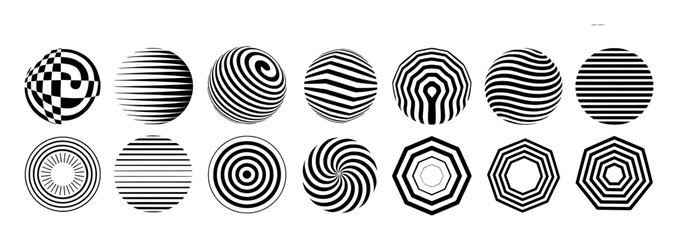 Collection of Black and White Geometric and Abstract Optical Illusion Designs