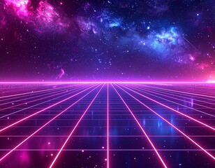 Obraz premium Pink Purple Peaks with Grid Horizon Glow