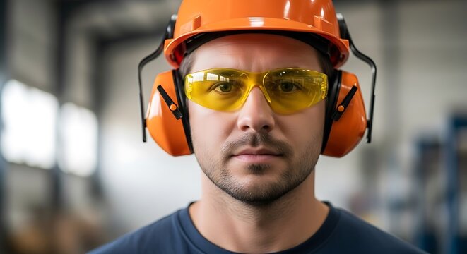 Factory Worker Wearing Safety Gear.