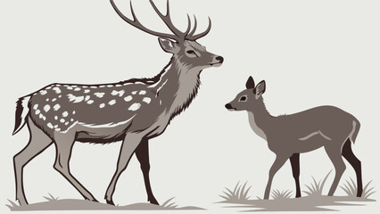 Illustration of an adult deer and fawn wildlife animals nature scene forest animals spotted deer buck doe wildlife art fauna mammal elegant deer graceful deer animal portrait wildlif.