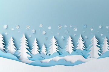 Fototapeta premium Pine forest and snowfall background winter white paper.