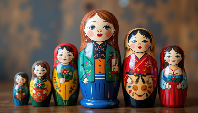 Colorful nesting dolls represent global culture and cooperation in vibrant network of tradition