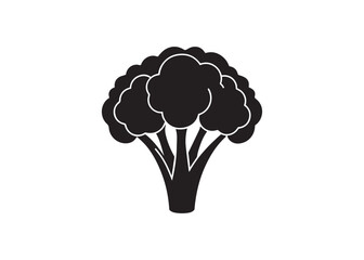 Bold Black Silhouette of Broccoli:  Healthy Eating Icon Graphic.