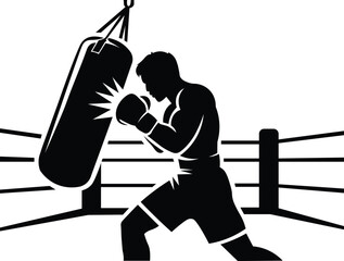 black silhouette boxer in action