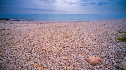 Beach at  Walking Coast Path, Sierra de Irta Natural Park, Costa de Azahar, Bajo Maestrazgo, Castellón, Comunidad Valenciana, Spain, Europe