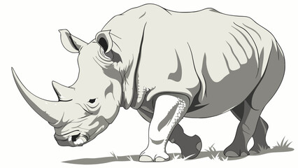 Fototapeta premium Rhino illustration grey white background wildlife african animal vector art endangered species horn mammal fauna powerful strong herbivore nature wilderness zoology animal portrai.