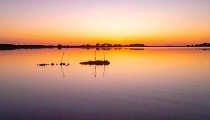 Beautiful sunset reflection on a calm lake