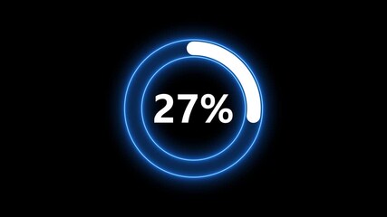 Blue Neon Ring Progress Indicator Showing 27 Percent Loading on Black Background percentage twenty