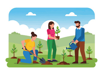 Fototapeta premium Planting Green Futures Together A Beautiful Day for Nature