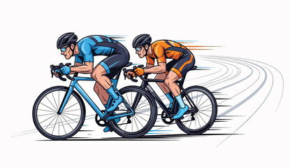 Fototapeta premium Two Cyclists in Dynamic Motion on a Winding Road