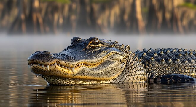American Alligator in Swampy Water.