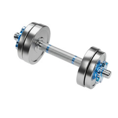 Fototapeta premium Silver_Dumbbell_Blue_Accents_Modern_Fitness_Equipment_Isolated_Isolated