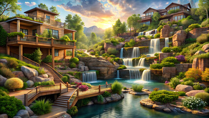 Rocky River Gorge Bio Retreat With Terraced Futuristic Garden Design