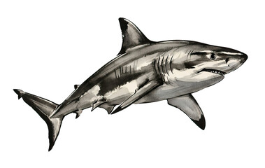 Fototapeta premium Ink painting style Shark separate on PNG