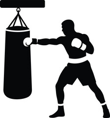silhouette boxing training gloves vector illustration