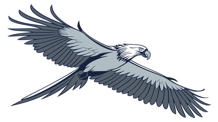 Obraz premium Stylized Bird in Flight Vector Illustration Blue Gray Feathers Wings Spread Avian Design Wildlife Art.