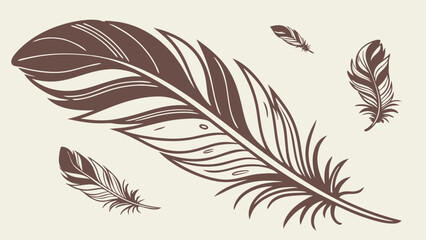 Stylized Feather Design Bird Feathers Brown Feather Illustration Nature Illustration Bohemian Decor Vector Illustration Feather Clipart Vintage Feather Graphic Design Element Tribal Feather.