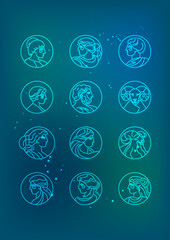  Glowing Neon Zodiac Signs Set  