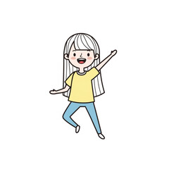 Illustration of happy cartoon girl with long hair dancing