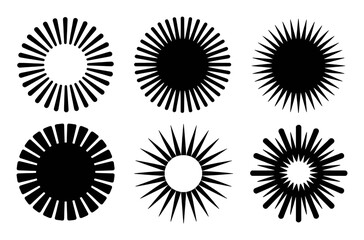 Collection of Six Black Sunburst and Starburst Graphic Designs