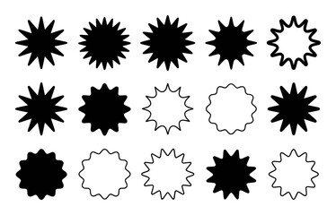 Collection of Starburst and Wavy Circle Shapes in Black and White