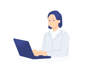 建設会社の事務所でパソコン作業をする女性事務員のイラスト