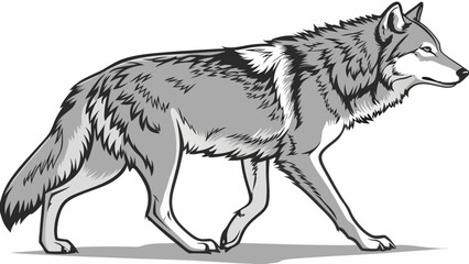 Obraz premium Gray Wolf Illustration Walking Canid Wild Animal Design Monochrome Canine Art Vector Graphic Predator Image Wildlife Clipart Nature Illustration Furry Creature Grey Wolf Portrait Majest.