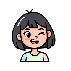 Obraz premium Illustration of cute cartoon girl winking and smiling