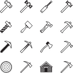 Construction and carpentry tool icon set